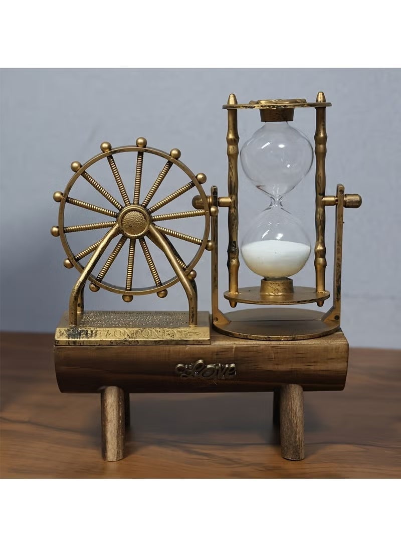 سيلاديفو مؤقت رملي على شكل عجلة فيريس قديمة، زينة مكتب بقاعدة خشبية، عمل فني يدوي، تذكار، للمنزل، ديكور غرفة المعيشة، مثالي للاستخدام الداخلي، لا يحتاج إلى كهرباء - Image 2