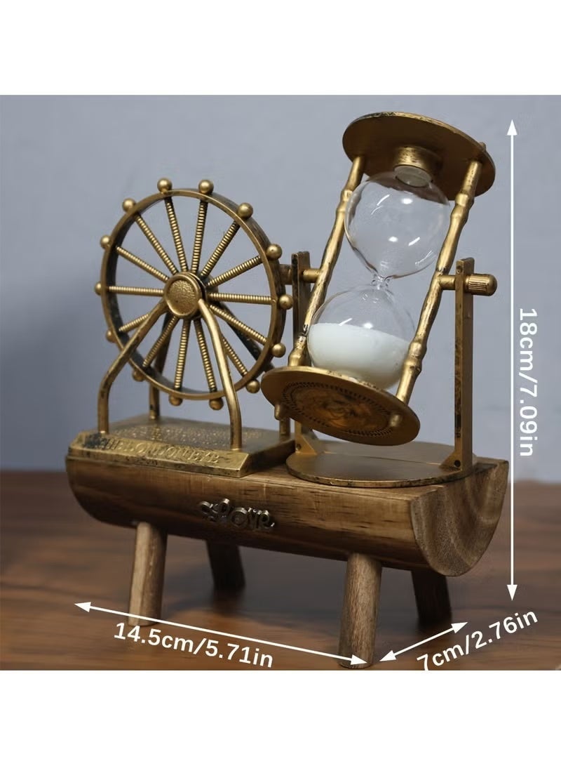 سيلاديفو مؤقت رملي على شكل عجلة فيريس قديمة، زينة مكتب بقاعدة خشبية، عمل فني يدوي، تذكار، للمنزل، ديكور غرفة المعيشة، مثالي للاستخدام الداخلي، لا يحتاج إلى كهرباء - Image 3