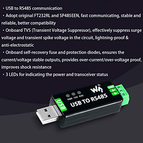 Waveshare محول USB إلى RS485 محول صناعي أصلي FT232RL و SP485EEN اتصال سريع دوائر حماية مدمجة فيوز قابل لإعادة الضبط حماية من الكهرباء الساكنة - Image 2