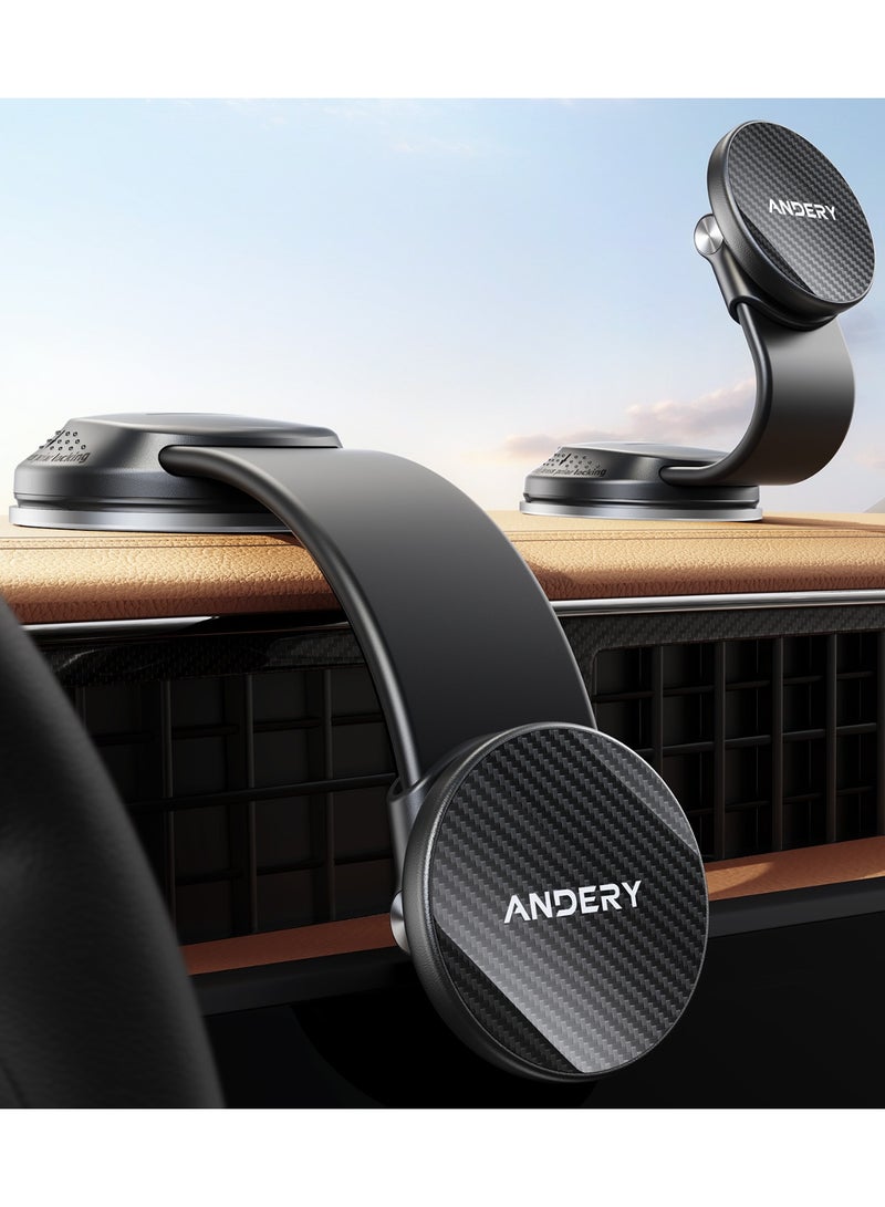 ANDERY Car Phone Holder for MagSafe, 360° Adjustable Memory Alloy Arm Bendable Car Mount, 2400gf Strongest Magnetic Power Car Mount, Phone Holders for Your Car for iPhone and All Smartphones, Carbon Fiber - Image 1
