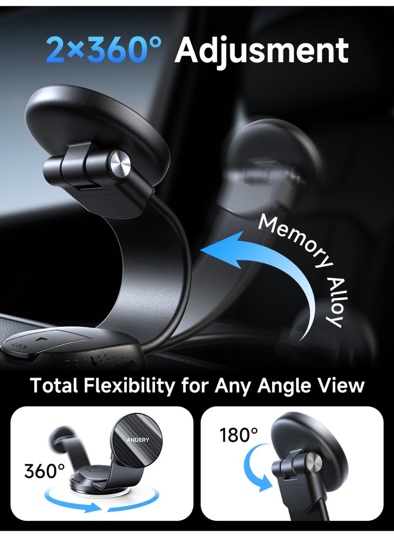 ANDERY Car Phone Holder for MagSafe, 360° Adjustable Memory Alloy Arm Bendable Car Mount, 2400gf Strongest Magnetic Power Car Mount, Phone Holders for Your Car for iPhone and All Smartphones, Carbon Fiber - Image 2