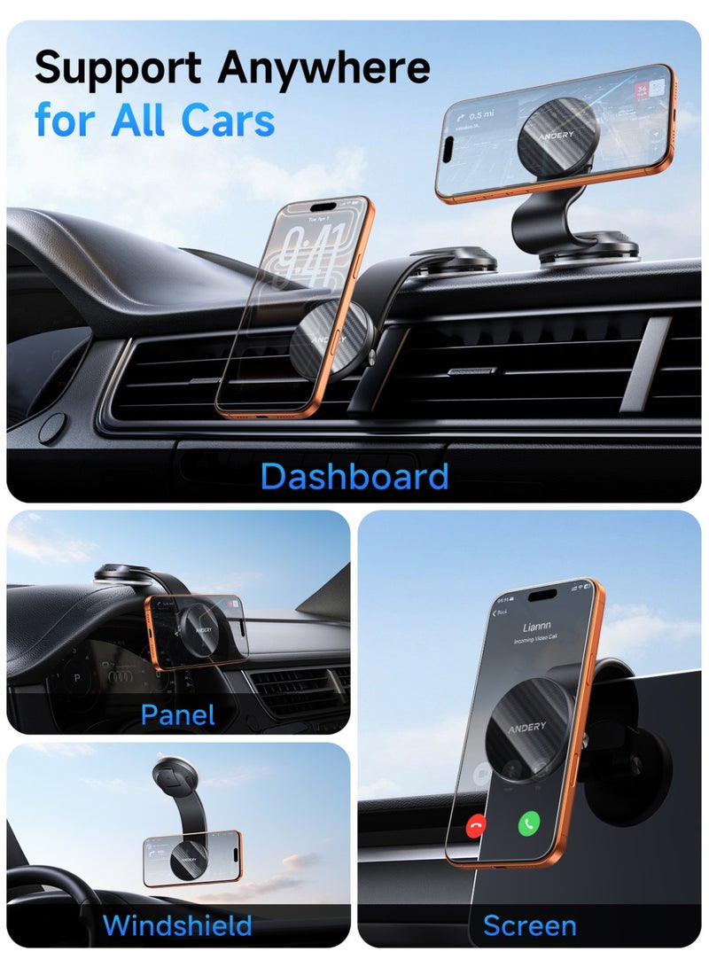 ANDERY Car Phone Holder for MagSafe, 360° Adjustable Memory Alloy Arm Bendable Car Mount, 2400gf Strongest Magnetic Power Car Mount, Phone Holders for Your Car for iPhone and All Smartphones, Carbon Fiber - Image 5
