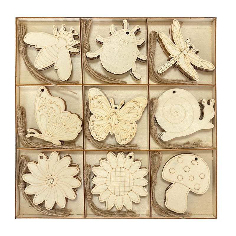 Unfinished Wooden Cutouts for Crafts45Count Hanging Wood Flakers for Homemade Project 35 Inch 5 Peices Each