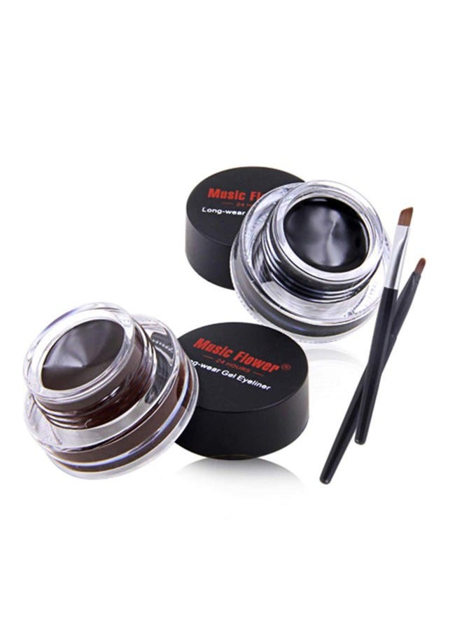 Music Flower Gel Eyeliner, Black and Brown Eyeliner Waterproof Long Lasting Smudge Proof Gel Liner with 2 Brushes, Easy to Apply Eye Makeup 3 g, Pack of 2 - Image 1