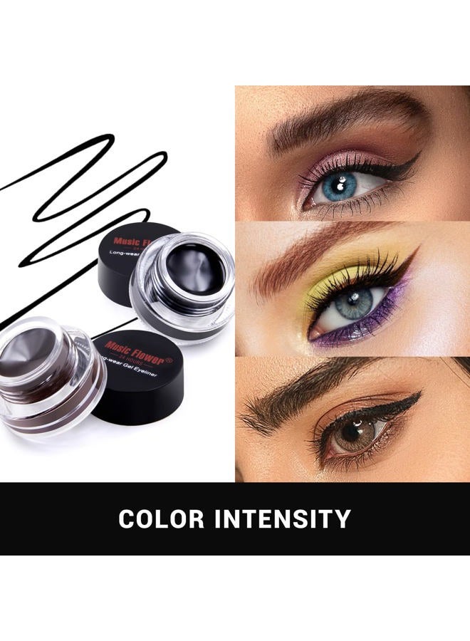 Music Flower Gel Eyeliner, Black and Brown Eyeliner Waterproof Long Lasting Smudge Proof Gel Liner with 2 Brushes, Easy to Apply Eye Makeup 3 g, Pack of 2 - Image 3