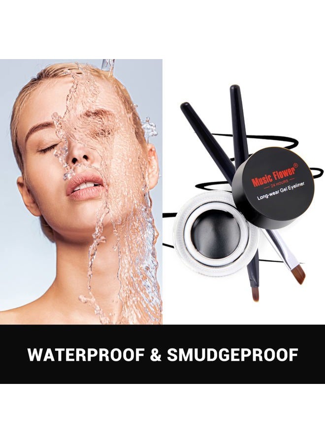 Music Flower Gel Eyeliner, Black and Brown Eyeliner Waterproof Long Lasting Smudge Proof Gel Liner with 2 Brushes, Easy to Apply Eye Makeup 3 g, Pack of 2 - Image 5