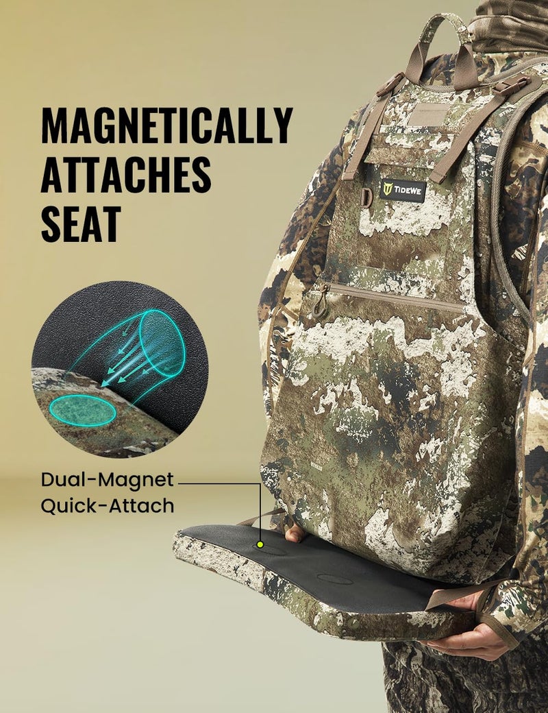 TIDEWE Turkey Vest with Seat, MOLLE System Tactical Hunting Vest with 4 Modular Add-Ons, Turkey Hunting Vest for Men & Women, Truetimber Strata - Image 5