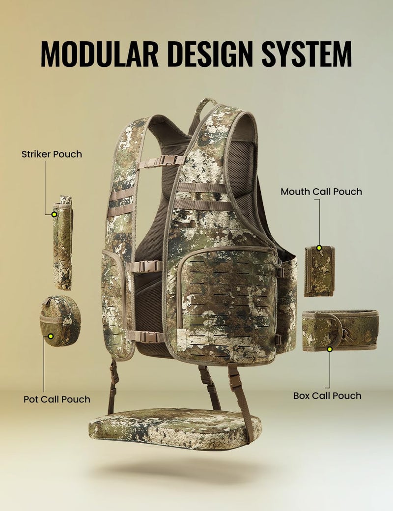 TIDEWE Turkey Vest with Seat, MOLLE System Tactical Hunting Vest with 4 Modular Add-Ons, Turkey Hunting Vest for Men & Women, Truetimber Strata - Image 3