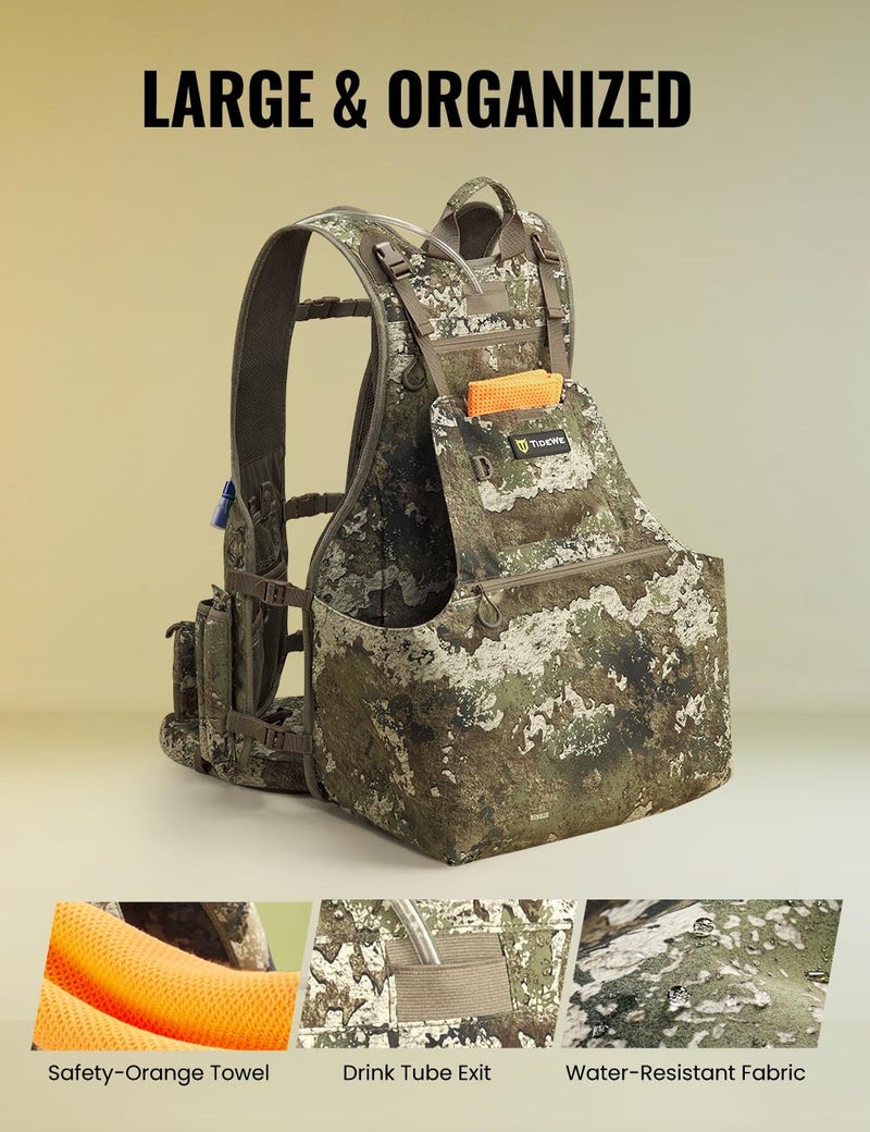 TIDEWE Turkey Vest with Seat, MOLLE System Tactical Hunting Vest with 4 Modular Add-Ons, Turkey Hunting Vest for Men & Women, Truetimber Strata - Image 2