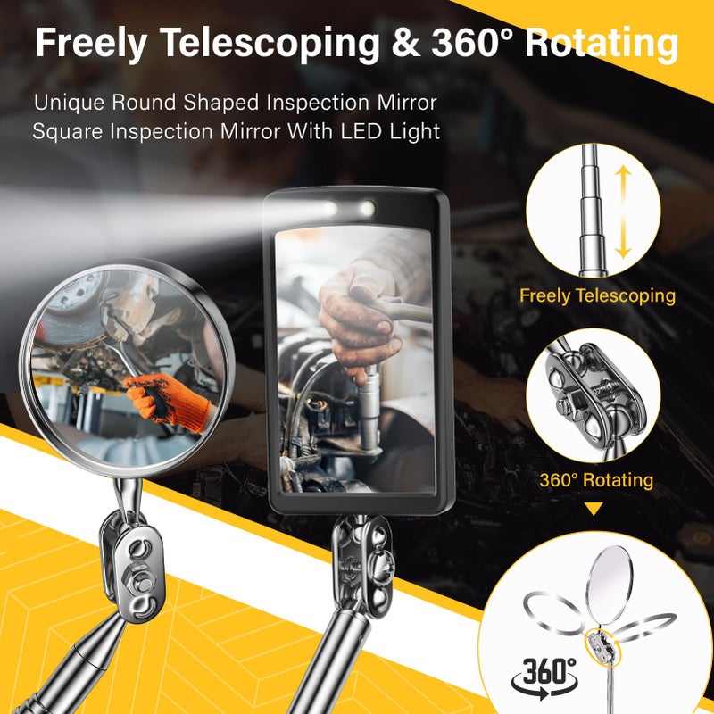 DREAM MASTER Telescoping Magnetic Pick Up Tool Kit with 1 lb and 15 lb Pickup Rod, Round and Square 360 Swivel Adjustable Inspection Mirror and Flexible Flashlight, Valentines Day Gifts for Men, Husband, Boyfriend - Image 3