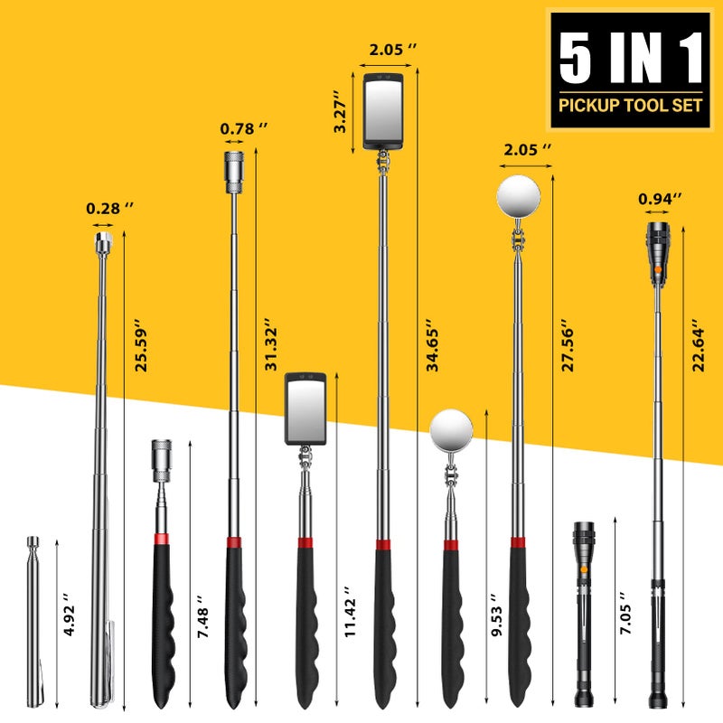 DREAM MASTER Telescoping Magnetic Pick Up Tool Kit with 1 lb and 15 lb Pickup Rod, Round and Square 360 Swivel Adjustable Inspection Mirror and Flexible Flashlight, Valentines Day Gifts for Men, Husband, Boyfriend - Image 5