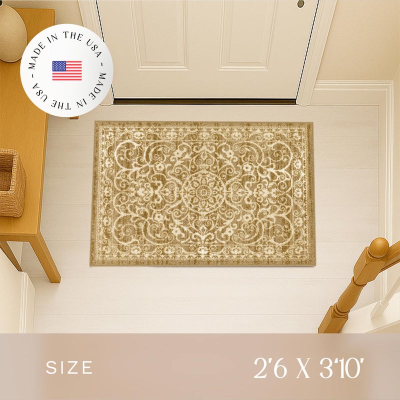 Maples Rugs Pelham Transitional Area Rugs - Made in USA - Washable, Non Slip, Indoor Carpet for Entryway, Foyer, Kitchen, and Bathroom, 2'6 x 3'10, Khaki, Model:AG4055401 - Image 3