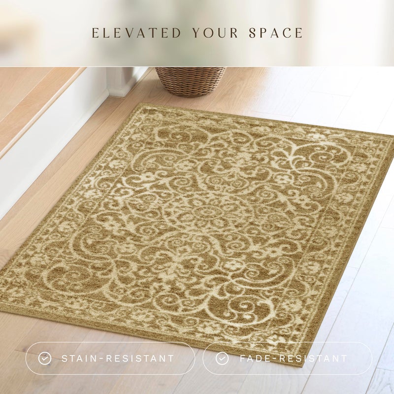 Maples Rugs Pelham Transitional Area Rugs - Made in USA - Washable, Non Slip, Indoor Carpet for Entryway, Foyer, Kitchen, and Bathroom, 2'6 x 3'10, Khaki, Model:AG4055401 - Image 2