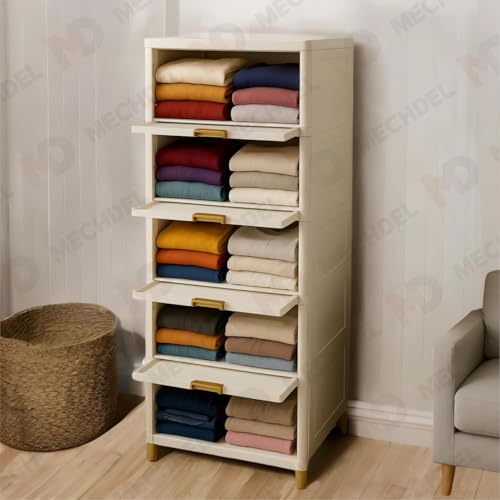 MECHDEL Wardrobe Organizer for Storage/Polypropylene Foldable & Stackable Closet Basket/Cupboard Organizer for Clothes/Mounted Closet Systems (CUPBOARD RACK-WHITE, 3PCS) - Image 4