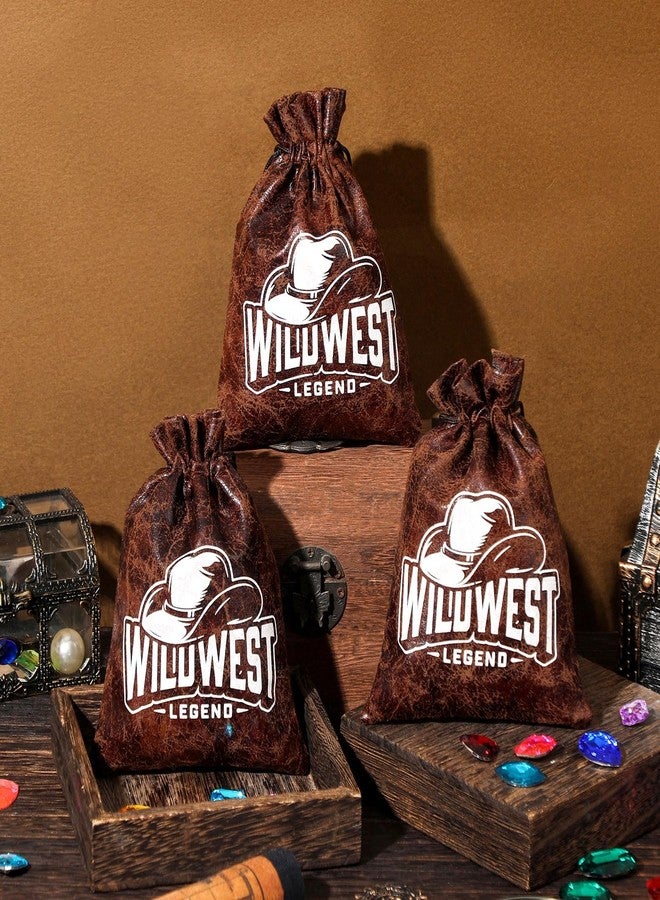 RICHNESS Cowboy Party Favor Bags Kids Drawstring Western Gift Bags for Wild West Theme Party Decor cowboy gift bag 4x6 Inches Faux Cow Skin Goodie Bags Pack of 12 - Image 4