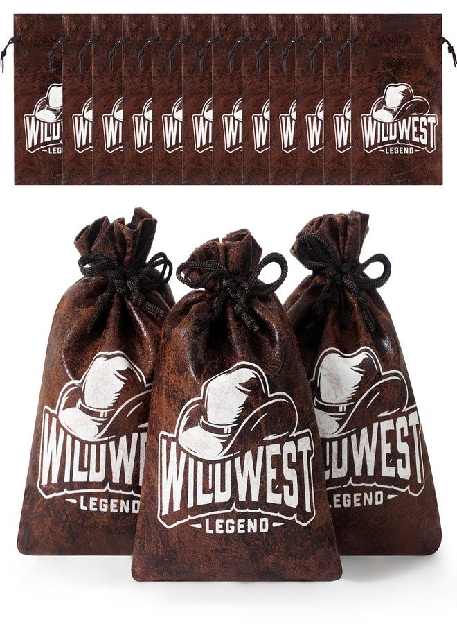 RICHNESS Cowboy Party Favor Bags Kids Drawstring Western Gift Bags for Wild West Theme Party Decor cowboy gift bag 4x6 Inches Faux Cow Skin Goodie Bags Pack of 12 - Image 1