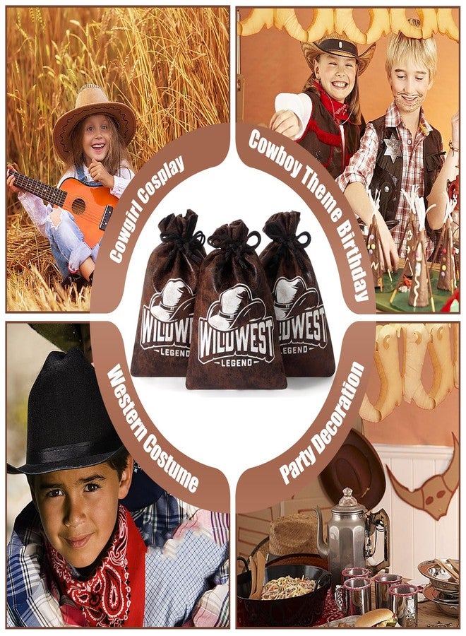 RICHNESS Cowboy Party Favor Bags Kids Drawstring Western Gift Bags for Wild West Theme Party Decor cowboy gift bag 4x6 Inches Faux Cow Skin Goodie Bags Pack of 12 - Image 3