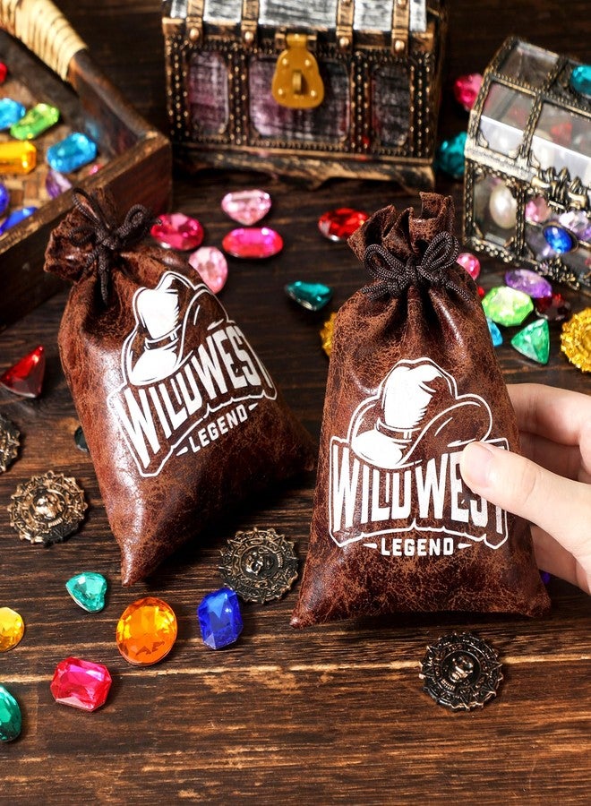 RICHNESS Cowboy Party Favor Bags Kids Drawstring Western Gift Bags for Wild West Theme Party Decor cowboy gift bag 4x6 Inches Faux Cow Skin Goodie Bags Pack of 12 - Image 2