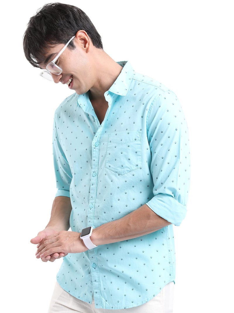 KETCH Mens Full Sleeves Slim Fit Shirt (KHSH001329_Light Blue_M) - Image 5