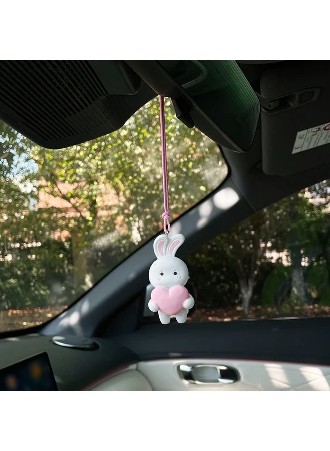 Red Crooked Eared Rabbit Heart Car Mirror Hanging Ornament ABS Resin Interior Decoration - Image 5
