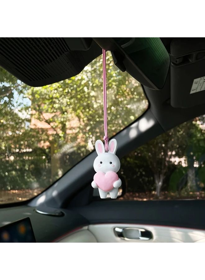 Red Crooked Eared Rabbit Heart Car Mirror Hanging Ornament ABS Resin Interior Decoration - Image 2