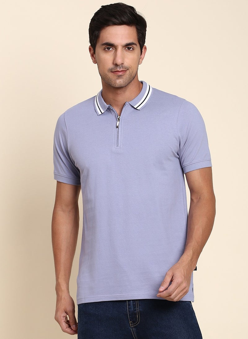 Dennis Lingo Men's Powder Blue Regular Fit Cotton Polo T-shirt - Image 1