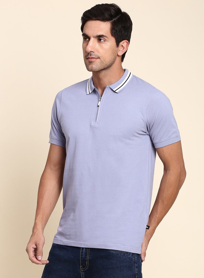 Dennis Lingo Men's Powder Blue Regular Fit Cotton Polo T-shirt - Image 3