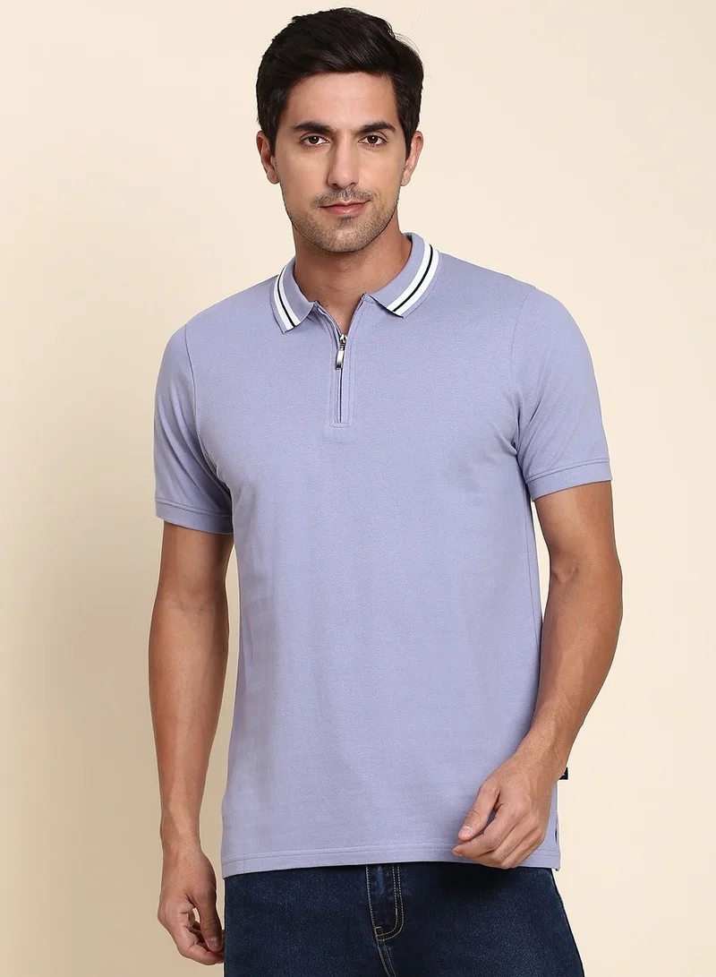Men's Powder Blue Regular Fit Cotton Polo T-shirt