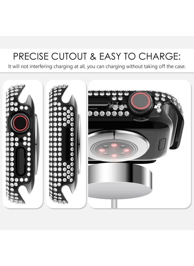 Kades - Compatible for Apple Watch Band with Case Series 9 8 7, Bling Sparkling Diamond Bracelet with Full Diamonds Protective Bumper Built-in Tempered Glass Screen Protector (45mm, Black) - Image 1