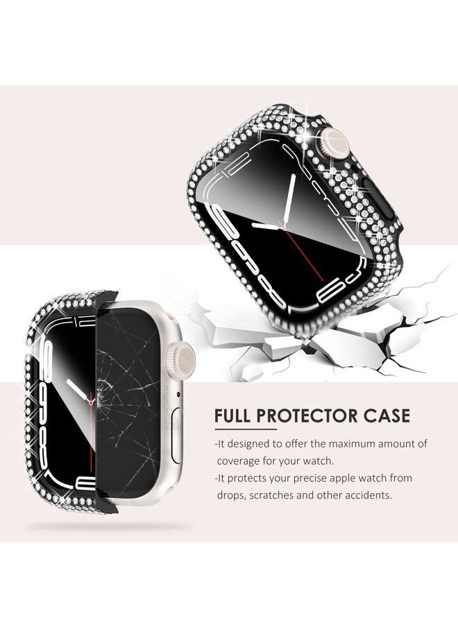 Kades - Compatible for Apple Watch Band with Case Series 9 8 7, Bling Sparkling Diamond Bracelet with Full Diamonds Protective Bumper Built-in Tempered Glass Screen Protector (45mm, Black) - Image 1
