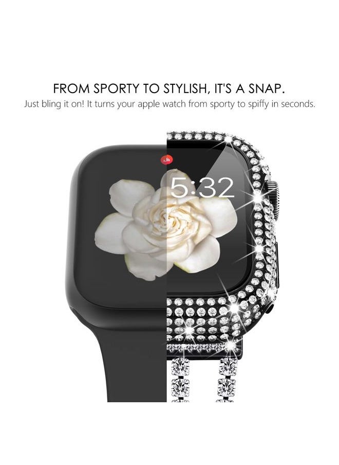 Kades - Compatible for Apple Watch Band with Case Series 9 8 7, Bling Sparkling Diamond Bracelet with Full Diamonds Protective Bumper Built-in Tempered Glass Screen Protector (45mm, Black) - Image 1
