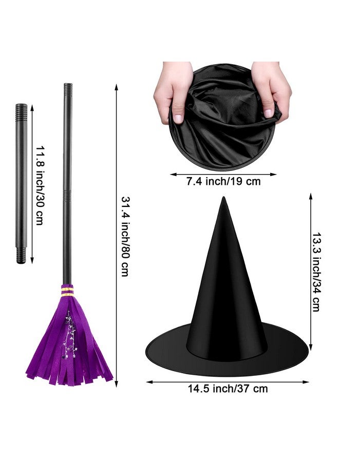 سكايليتي زي الساحرة، قبعة الساحرة السوداء، مكنسة المعالج، عصا المكنسة، مكنسة اللباد للأطفال، إكسسوارات ساحرة الهالوين - Image 2