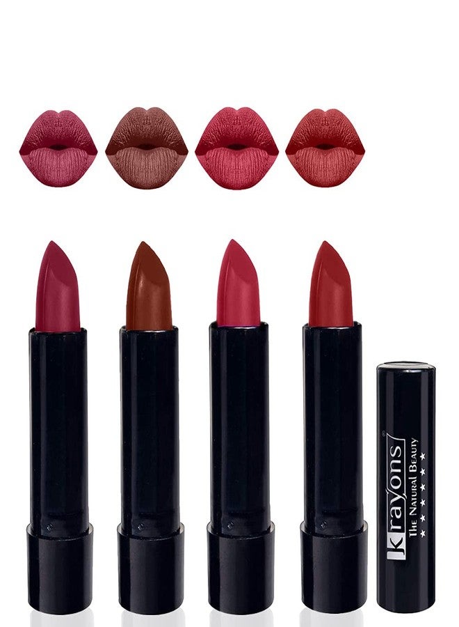 Krayons Cute Pop Moisturizing Matte Lipstick, Waterproof, Shocking Pink, Chocolate Mocha, Orange Tango, Signal Red, 3.5gm Each (Pack of 4) - Image 1