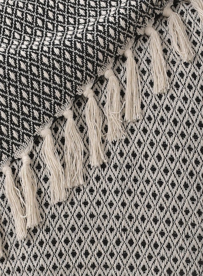SASHAA WORLD Black Diamond Patterned Cotton Throw | Throw for Living Room, Sofa, Bed, Chair, Picnic & Used for Gift | 180X200 Cm - Image 3