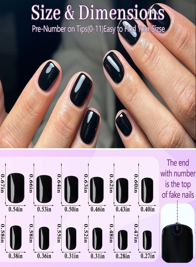 LuckForever 240pc Black Press on Nails Short Square Fake Nails with Adhesive Tabs, Short Acrylic Nails Press ons Black Glue on Nail False Nail Square Artificial Fingernail for Women Girls Kids - Image 2