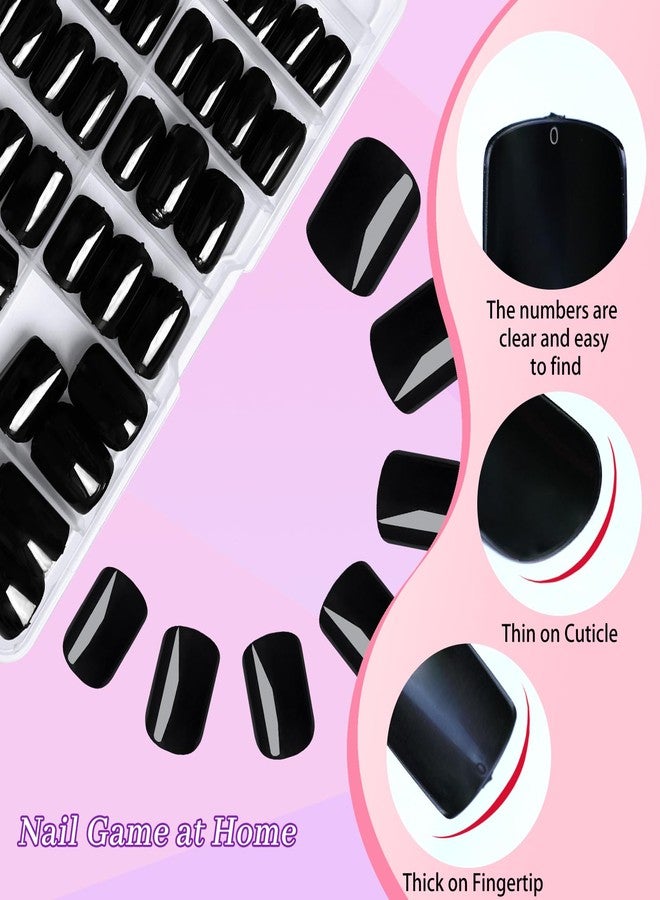 LuckForever 240pc Black Press on Nails Short Square Fake Nails with Adhesive Tabs, Short Acrylic Nails Press ons Black Glue on Nail False Nail Square Artificial Fingernail for Women Girls Kids - Image 3