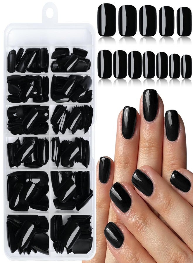 LuckForever 240pc Black Press on Nails Short Square Fake Nails with Adhesive Tabs, Short Acrylic Nails Press ons Black Glue on Nail False Nail Square Artificial Fingernail for Women Girls Kids - Image 1