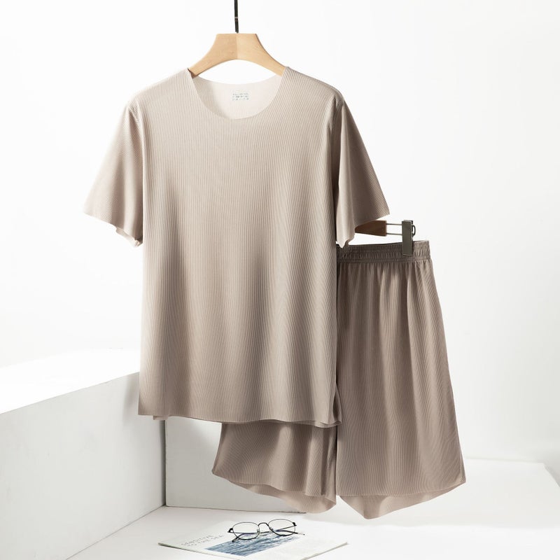 Spring and summer ice silk pajamas men's and women's home clothes suit short sleeve shorts lovers pants wholesale a generation of hair - Image 1