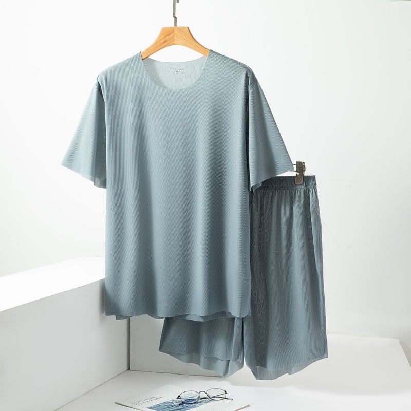 Spring and summer ice silk pajamas men's and women's home clothes suit short sleeve shorts lovers pants wholesale a generation of hair - Image 5