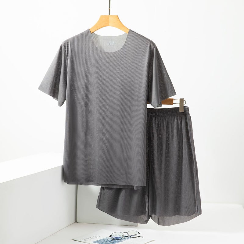 Spring and summer ice silk pajamas men's and women's home clothes suit short sleeve shorts lovers pants wholesale a generation of hair - Image 4