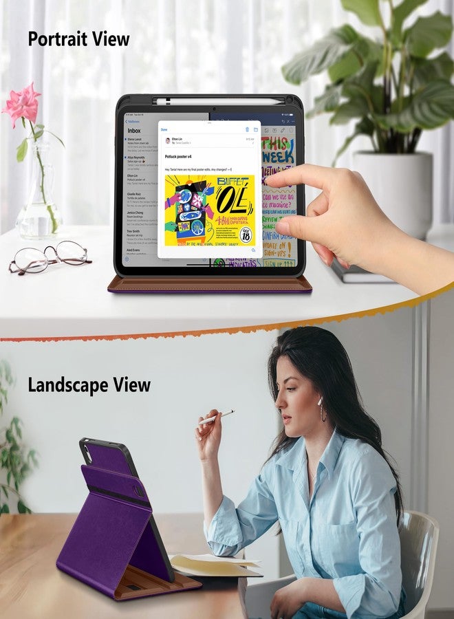 DTTO for iPad A16 Case, iPad 11th / 10th Generation Case (2025/2022), 360 Degree Rotating Premium Leather Folio Stand Cover with Pencil Holder, Dark Purple - Image 3