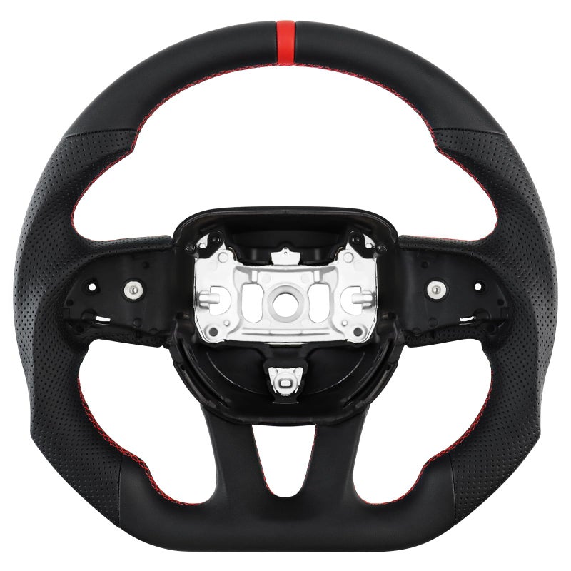LOSCHEN Full Leather Steering Wheel for Dodge Upgrade Dshaped Flatbottom Perforated Leather Steering Wheel for DodgeJeep Grand CherokeeSXTGTRTSRTHELLCAT