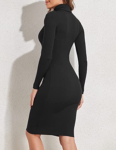 PrettyGuide Women Slim Fit Ribbed Turtleneck Long Maxi Knit Jumper Dress Black L - Image 4