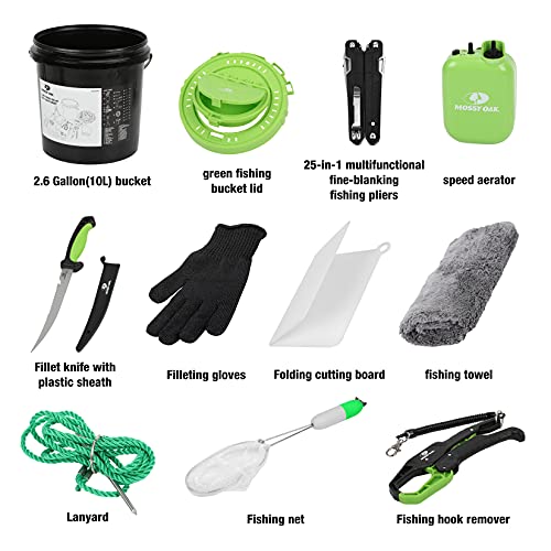 Mossy Oak 126PC Fishing Tool Kit, Fishing Gear Accessories Includes Bait Bucket with Speed Aerator, 25-in-1 Fishing Pliers, Fillet Knife, Hook Assortment, Gloves & More, Fishing Gifts for Fisherman - Image 2