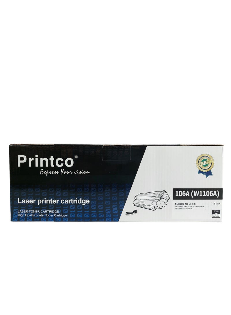 Printco Toner Cartridge 106A W1106A Compatible with HP LaserJet 107a 107w MFP 135a 135fnw 135w 135ag 135r 135wg 137fnw 137fwg Black Printer Cartridge for Home Office Daily Use - Image 1