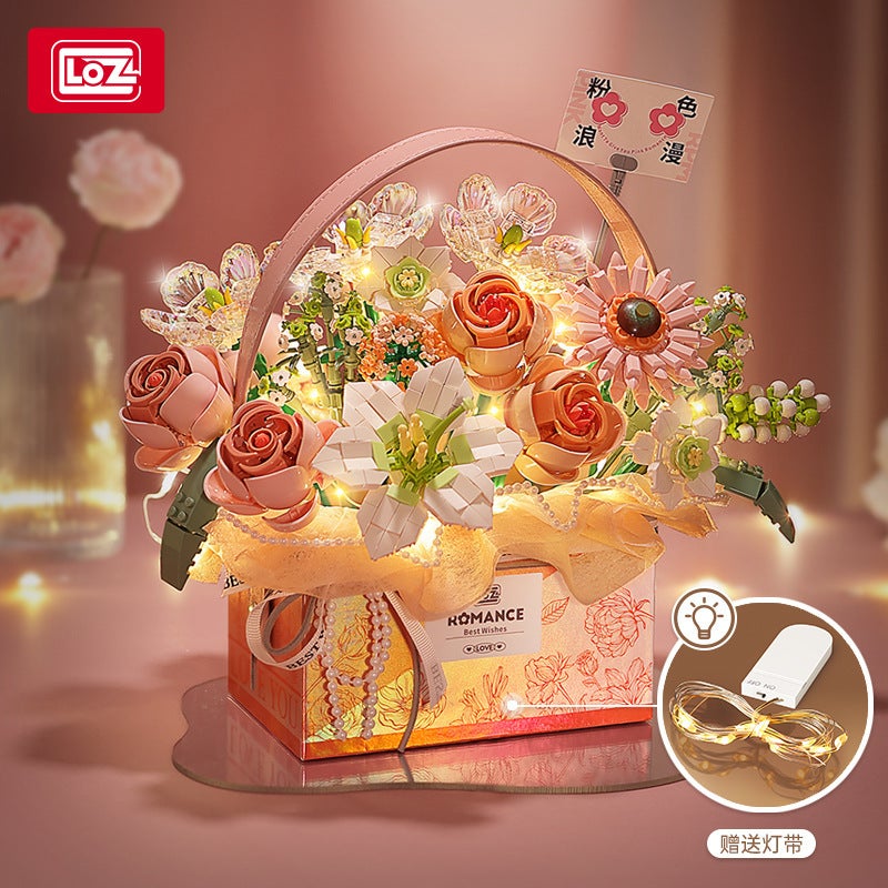 Loz1951 Bouquet Boutique Assembling Building Blocks Flower With Light For Girls Girlfriends Gift Toy Simulation Portable Flower Box 4 - Image 3