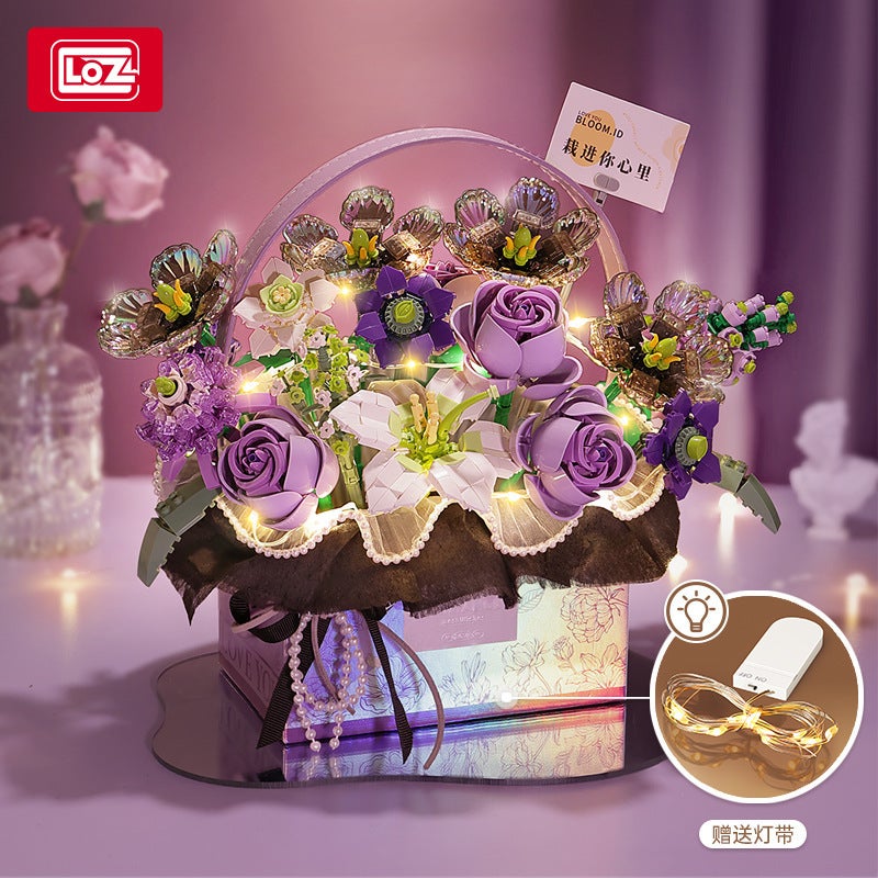 Loz1951 Bouquet Boutique Assembling Building Blocks Flower With Light For Girls Girlfriends Gift Toy Simulation Portable Flower Box 4 - Image 2