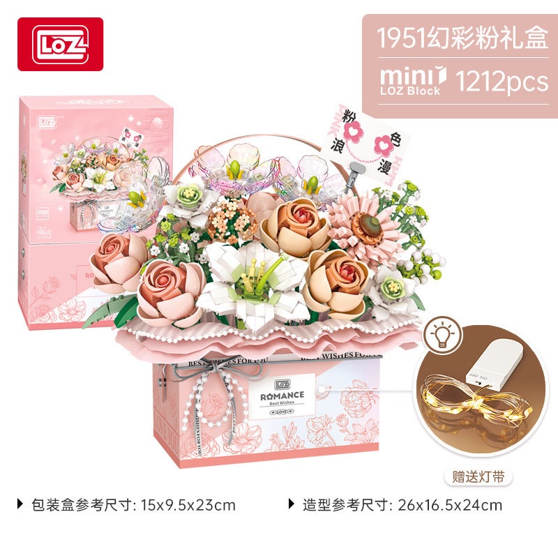 Loz1951 Bouquet Boutique Assembling Building Blocks Flower With Light For Girls Girlfriends Gift Toy Simulation Portable Flower Box 4 - Image 1