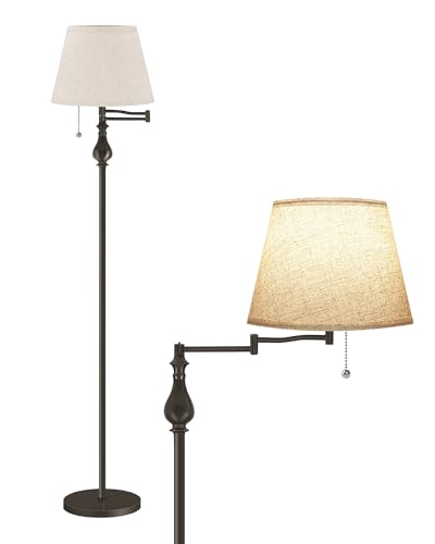 GOEBLESON Vintage Floor Lamp with 350°Adjustable Swing Arm, 61” Mid-Century Modern Floor Lamp, Standing Pole Lamp with Pull Chain Switch, Antique Reading Lamp for Living Room, Bedroom, Office, Brown CE13LD05 - Image 1