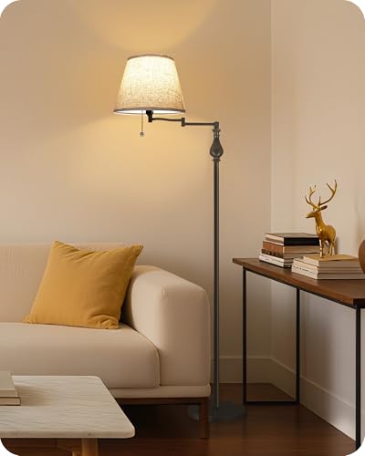GOEBLESON Vintage Floor Lamp with 350°Adjustable Swing Arm, 61” Mid-Century Modern Floor Lamp, Standing Pole Lamp with Pull Chain Switch, Antique Reading Lamp for Living Room, Bedroom, Office, Brown CE13LD05 - Image 5